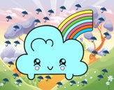 Nube con arco iris kawaii