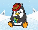 Un pingüino con regalo de Navidad