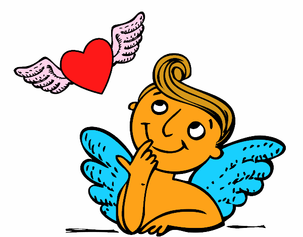 Cupido y corazón con alas