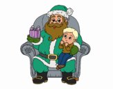 Papá Noel y niño en Navidad