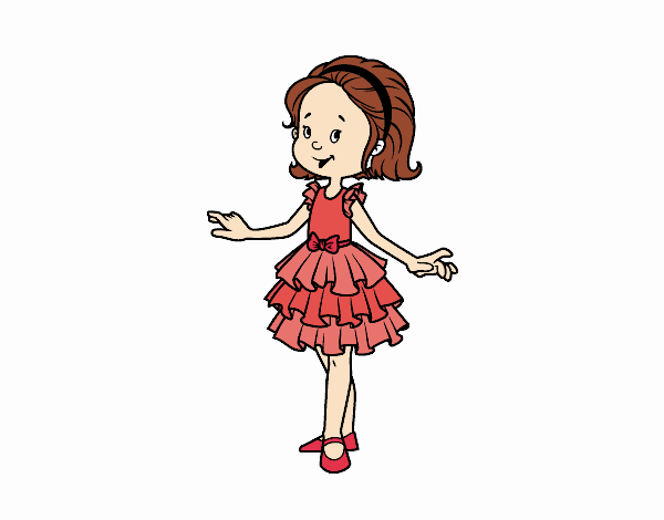 Dibujo de Niña con vestido de fiesta pintado por en  el día  02-09-18 a las 23:29:48. Imprime, pinta o colorea tus propios dibujos!