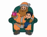 Papá Noel y niño en Navidad