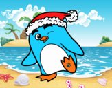 Pingüino con gorro de Navidad