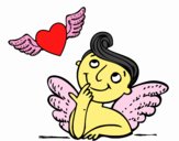 Cupido y corazón con alas