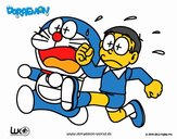 Doraemon y Nobita corriendo