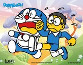 Doraemon y Nobita corriendo