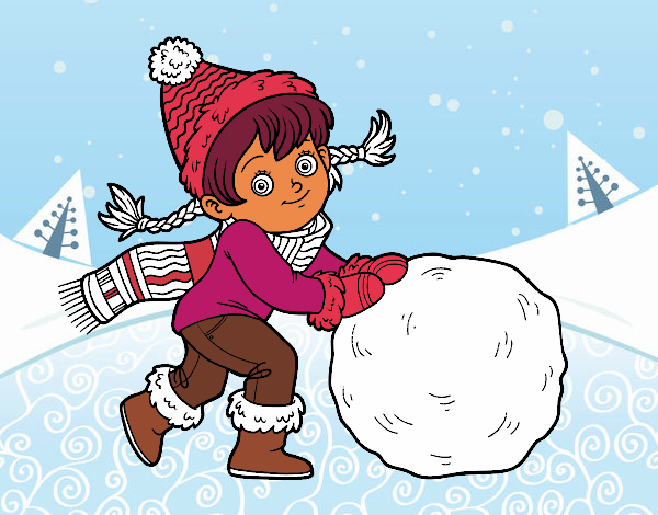 Niña con gran bola de nieve