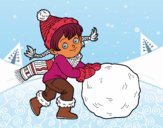 Niña con gran bola de nieve