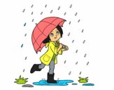 Niña con paraguas bajo la lluvia