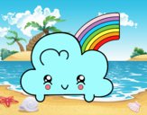 Nube con arco iris kawaii