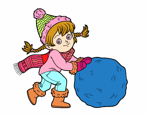 Niña con gran bola de nieve