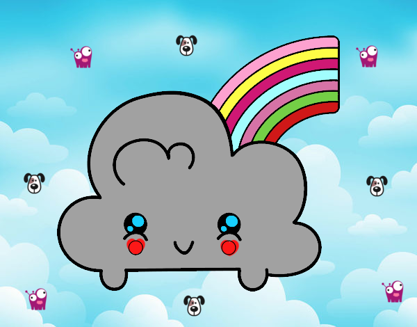 Nube con arco iris kawaii