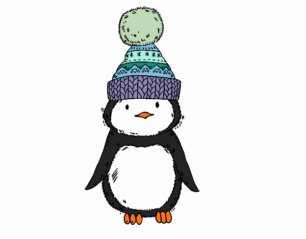 Pingüino con gorro de invierno