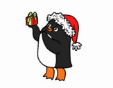 Pingüino con gorro y regalo de Navidad