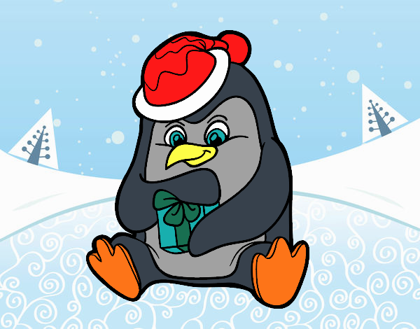 Un pingüino con regalo de Navidad