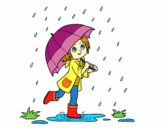 Niña con paraguas bajo la lluvia