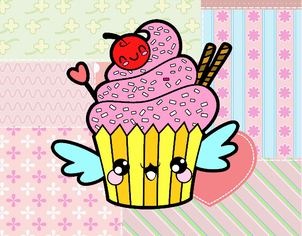 Cupcake kawaii con cereza