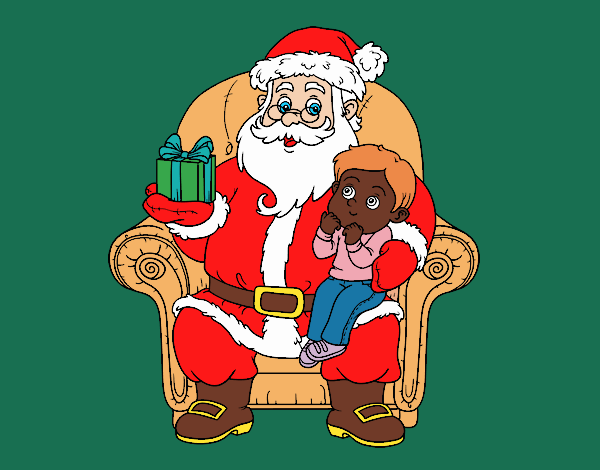 Papá Noel y niño en Navidad