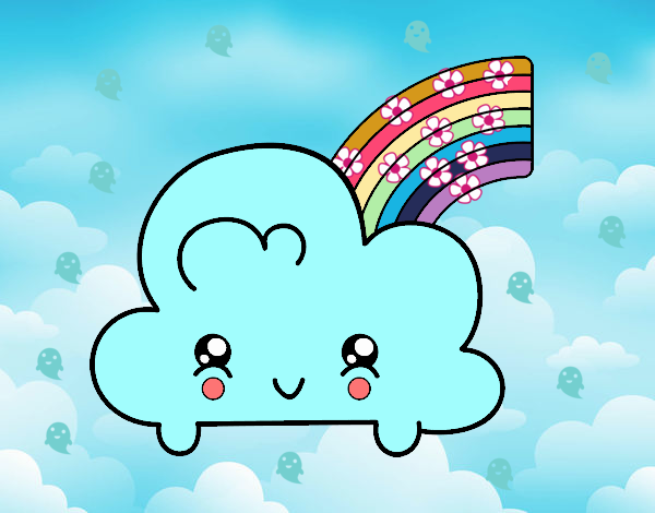 Nube con arco iris kawaii