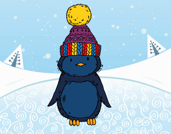 Pingüino con gorro de invierno