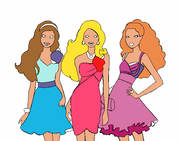 Barbie y sus amigas vestidas de fiesta