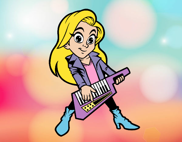 Chica tocando el keytar