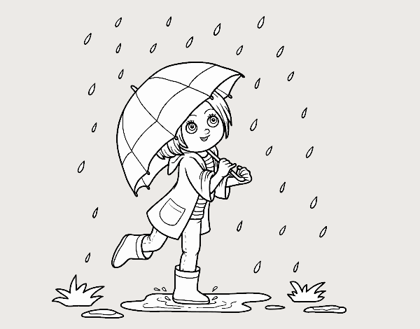  Dibujo de Niña con paraguas bajo la lluvia pintado por en Dibujos.net el día