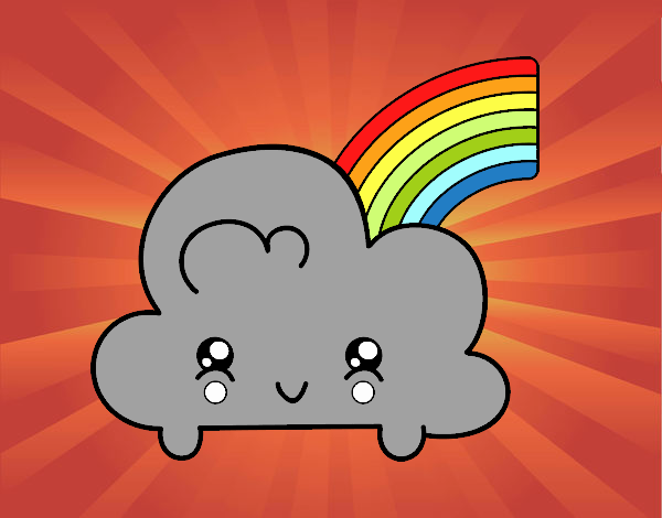 Nube con arco iris kawaii