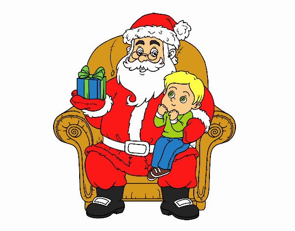 Papá Noel y niño en Navidad