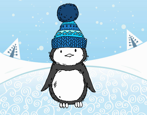 Pingüino con gorro de invierno