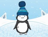 Pingüino con gorro de invierno