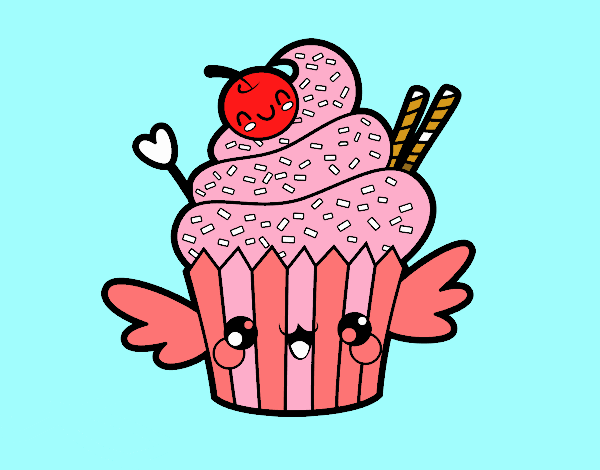 Cupcake kawaii con cereza