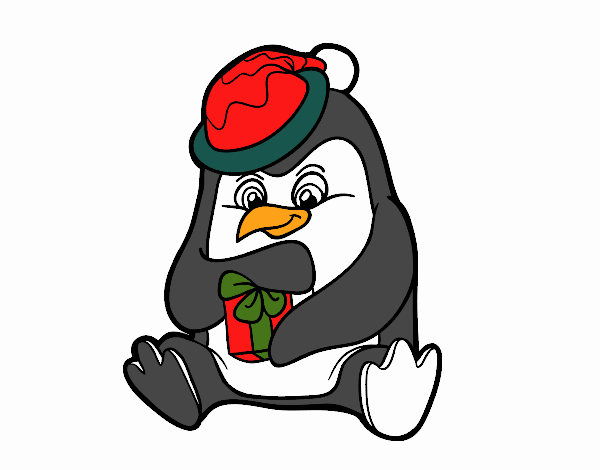 Un pingüino con regalo de Navidad