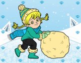 Niña con gran bola de nieve