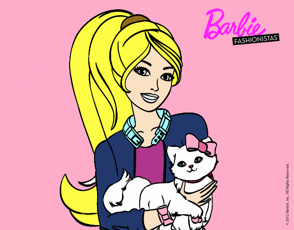 dibujo de barbie con su linda gatita pintado por en dibujos net el día