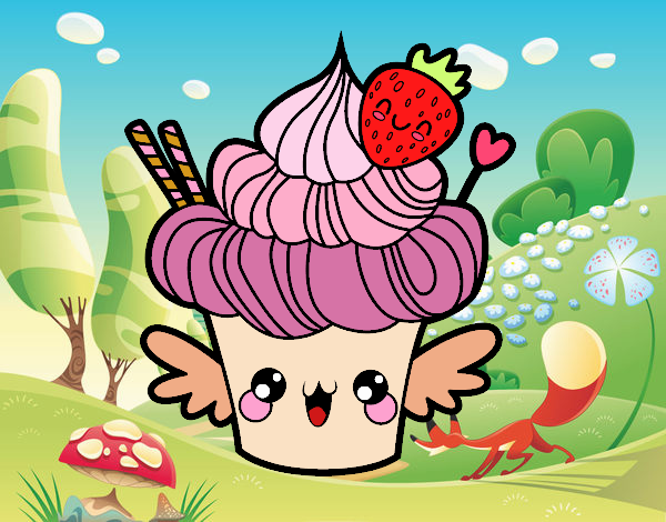 Cupcake kawaii con fresa