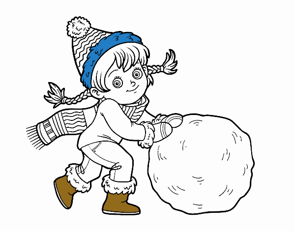 Niña con gran bola de nieve