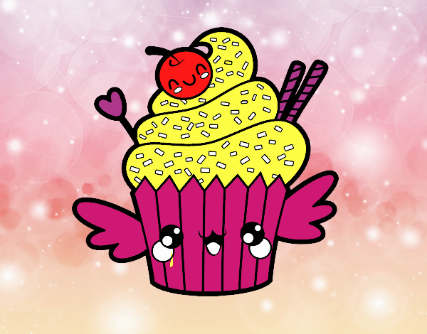 Cupcake kawaii con cereza