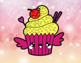 Cupcake kawaii con cereza