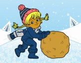 Niña con gran bola de nieve