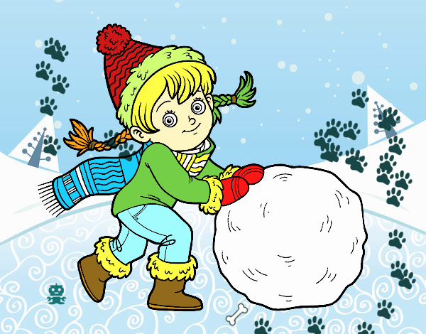 Niña con gran bola de nieve