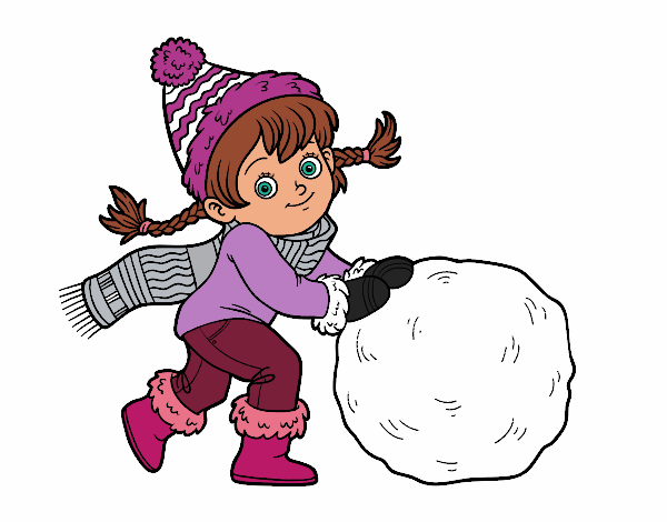 Niña con gran bola de nieve