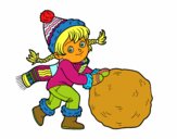 Niña con gran bola de nieve