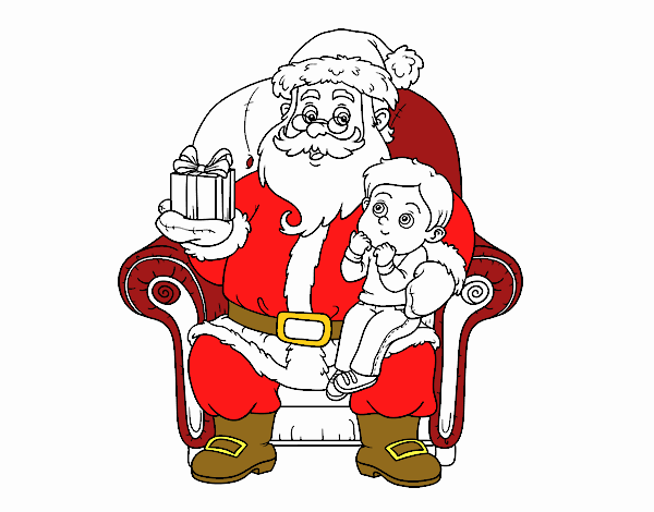 Papá Noel y niño en Navidad