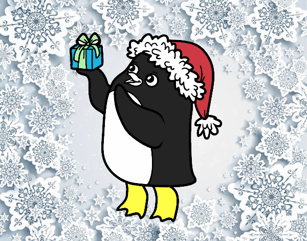 Pingüino con gorro y regalo de Navidad