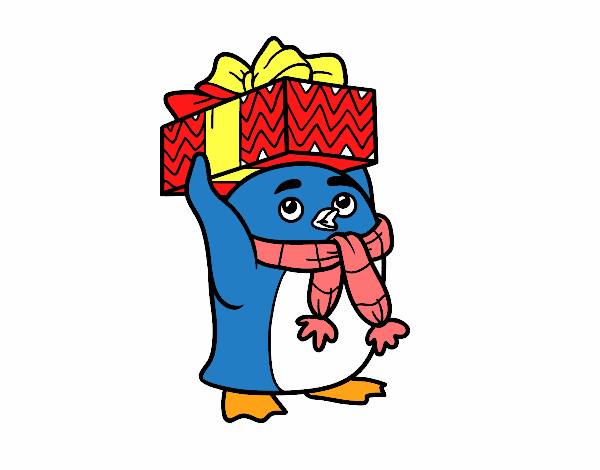 Pingüino con regalo de Navidad