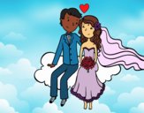 Recién casados en una nube