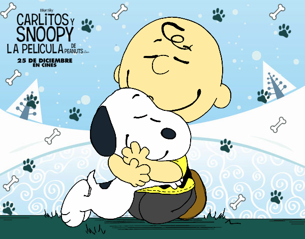 Snoopy y Carlitos abrazados