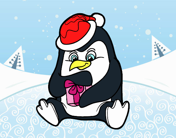 Un pingüino con regalo de Navidad