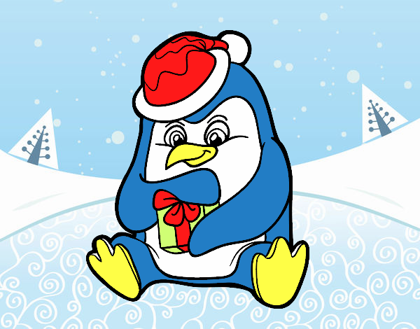 Un pingüino con regalo de Navidad